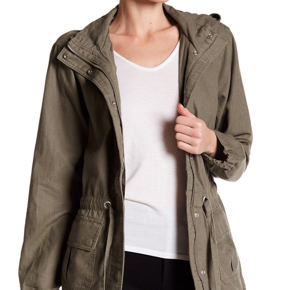 New JACKET Linen Cotton Hood Coat Topper Women's 4 Washable NWOT
